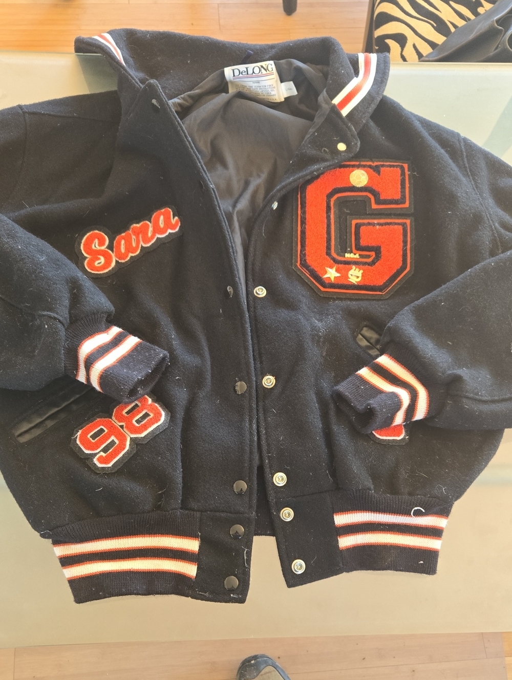 DeLong Black Varsity Letterman Jacket with Red Accents - Sara